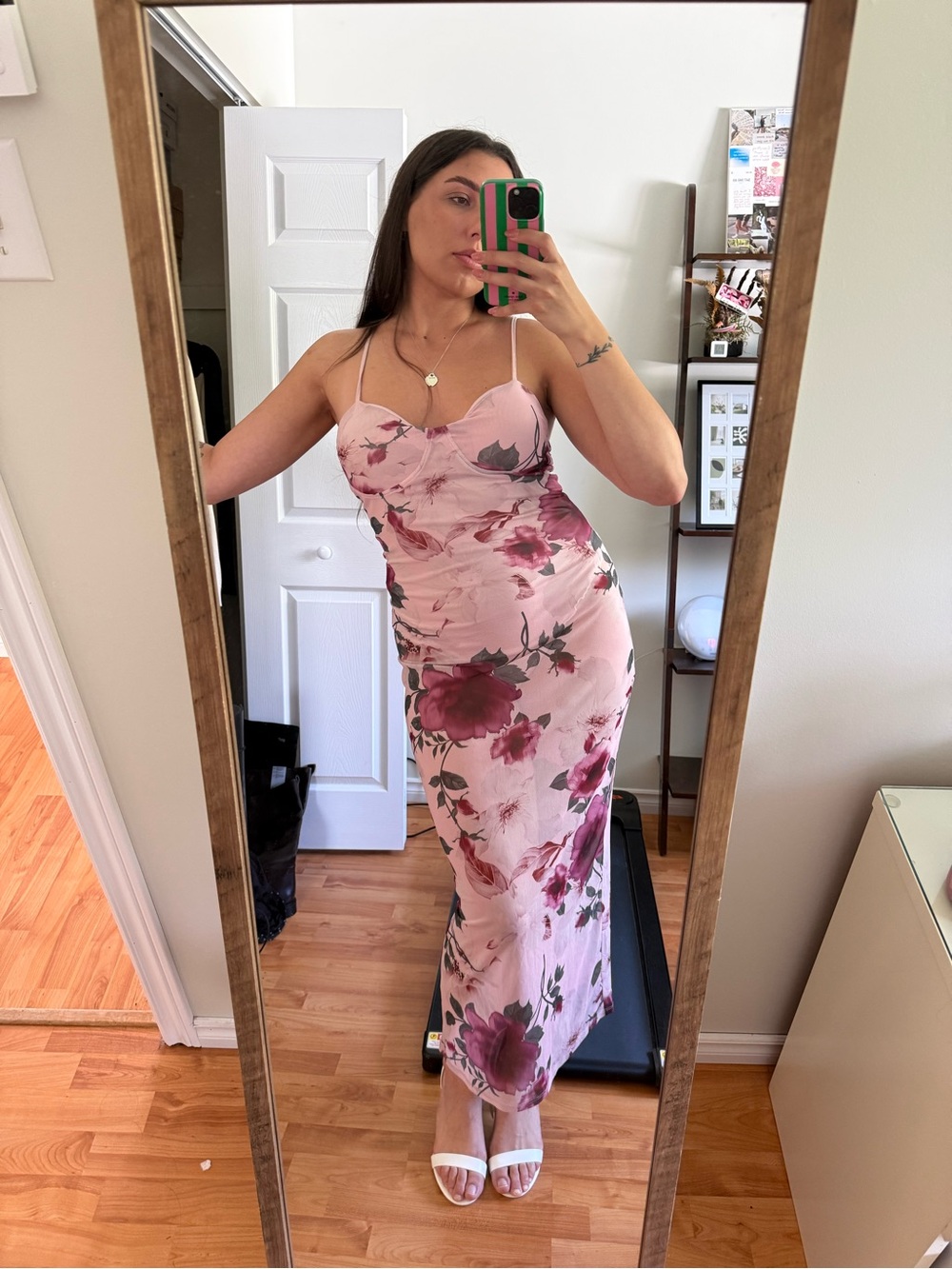 Madden Girl Pink Floral Mesh Maxi Dress — Size L (New Without Tags)